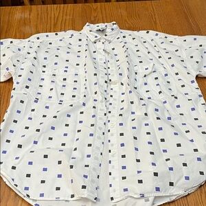 Vintage Limited Express White Cotton Button Down Shirt with Black & Blue Squares
